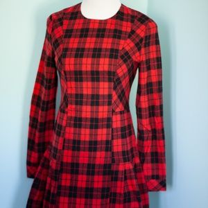 Red Plaid Dress with Pleated Skirt